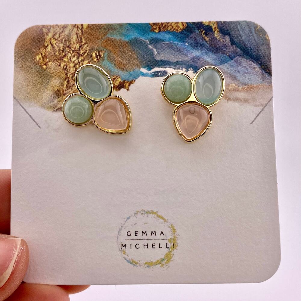 Three Natural Stones 18k Gold Plated Earrings